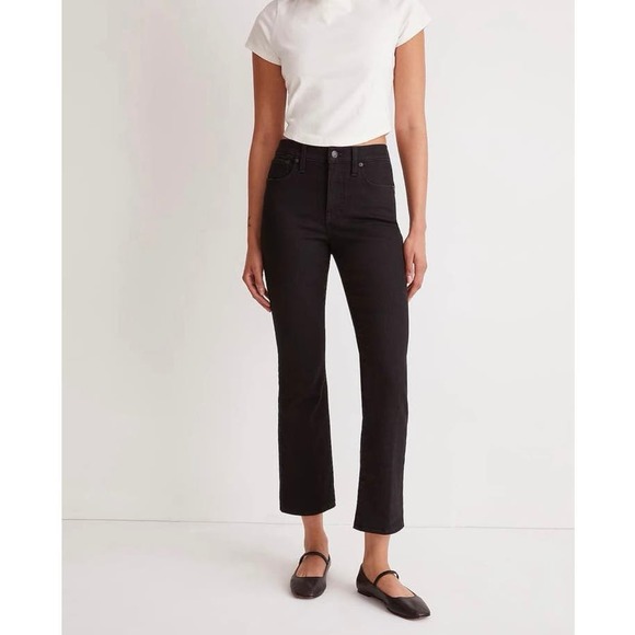 Madewell Tall Mid Rise Kick Out Crop Jean 25T Women’s Black Rinse Wash NWT NM810 - Picture 1 of 5